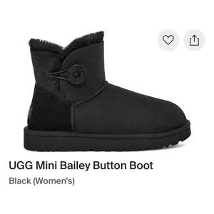 UGG Mini Bailey Button Black Suede Sheepskin Ankle Boots Womens 8